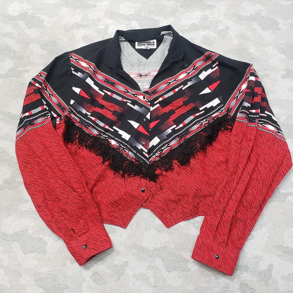 Panhandle Slim Top Womens Large Red Pearl Snap Long Sleeve